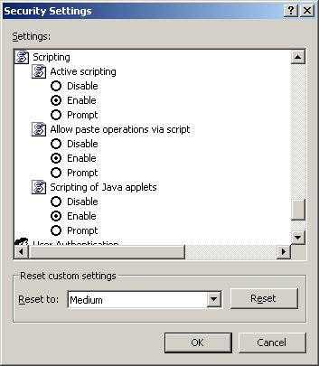 Active Scripting settings